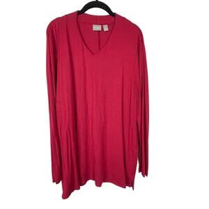 Chico's Perfect Tee V-Neck 3/4 Sleeve‎ Long Sleeve Jersey Red Top Size 2 Medium